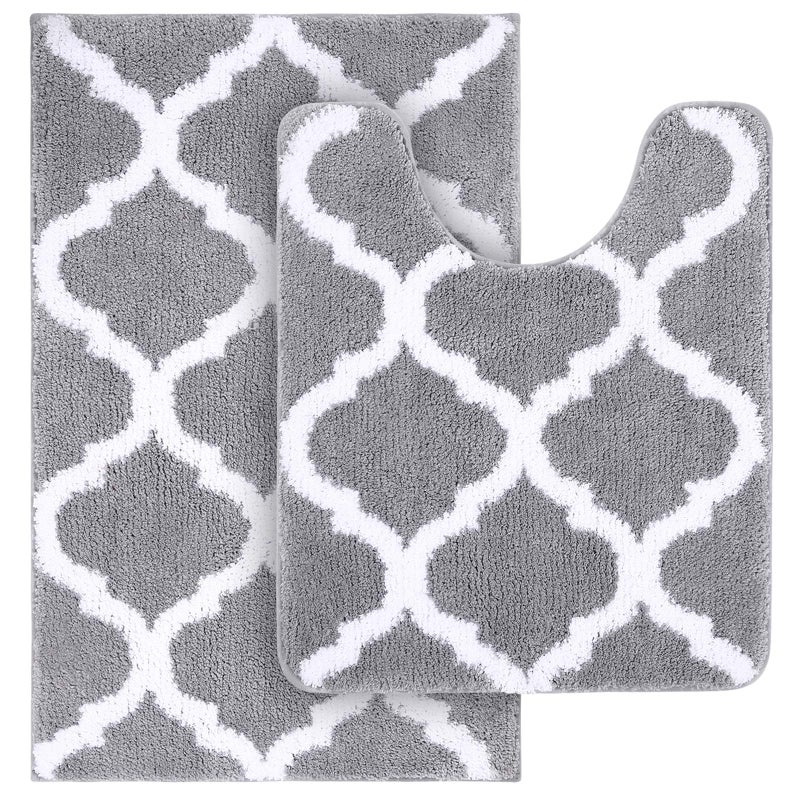 OLANLY Bathroom Rugs Set 2 Piece, Microfiber Bath Shower Mat and U-Shaped Toilet Rug, Machine Wash Dry, Non-Slip Absorbent Shaggy Bath Mats for Tub, Shower and Bathroom (30"x20"+24"x20", Grey) - Image 1
